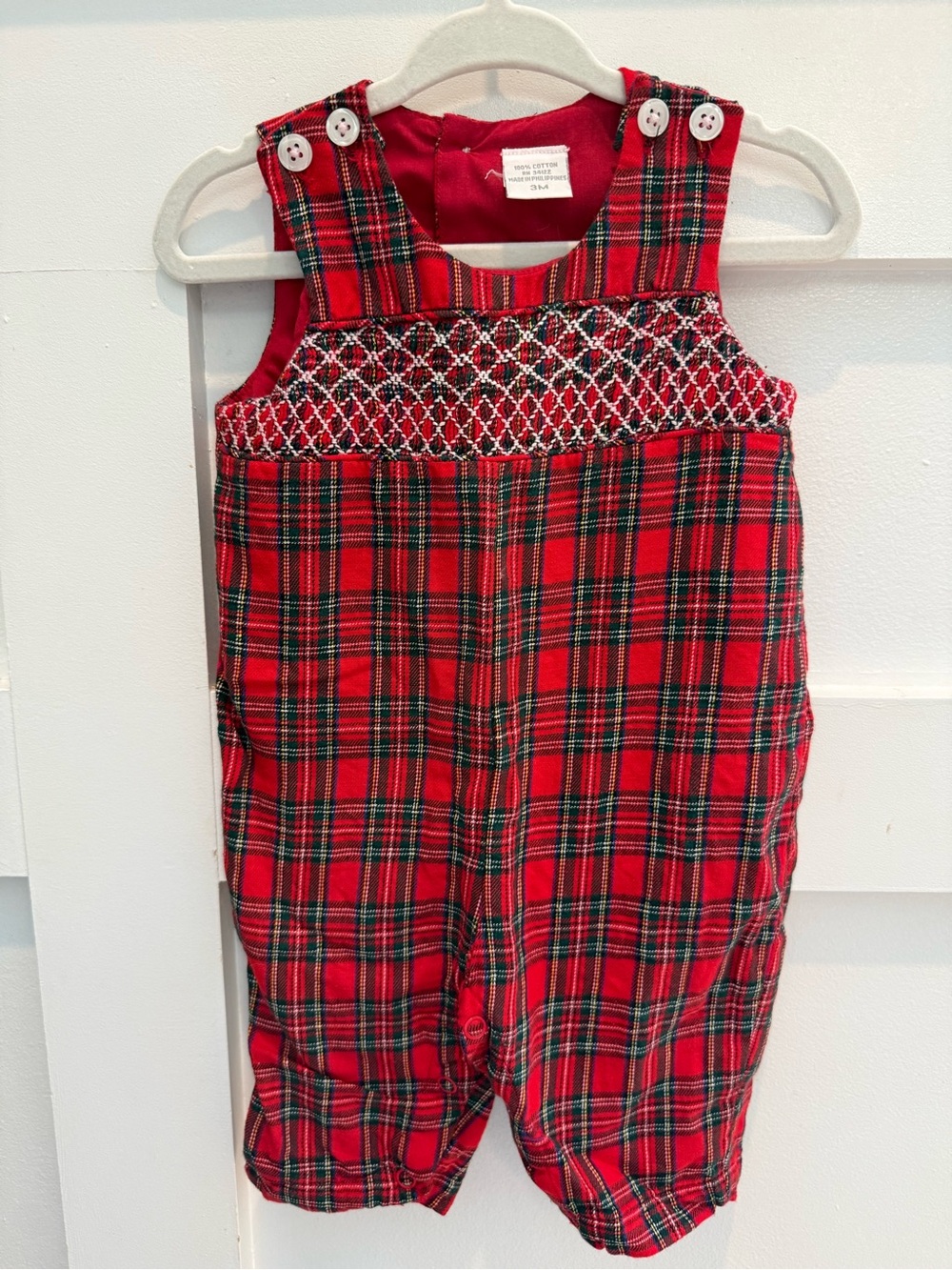 Red Plaid Smocked Longalls